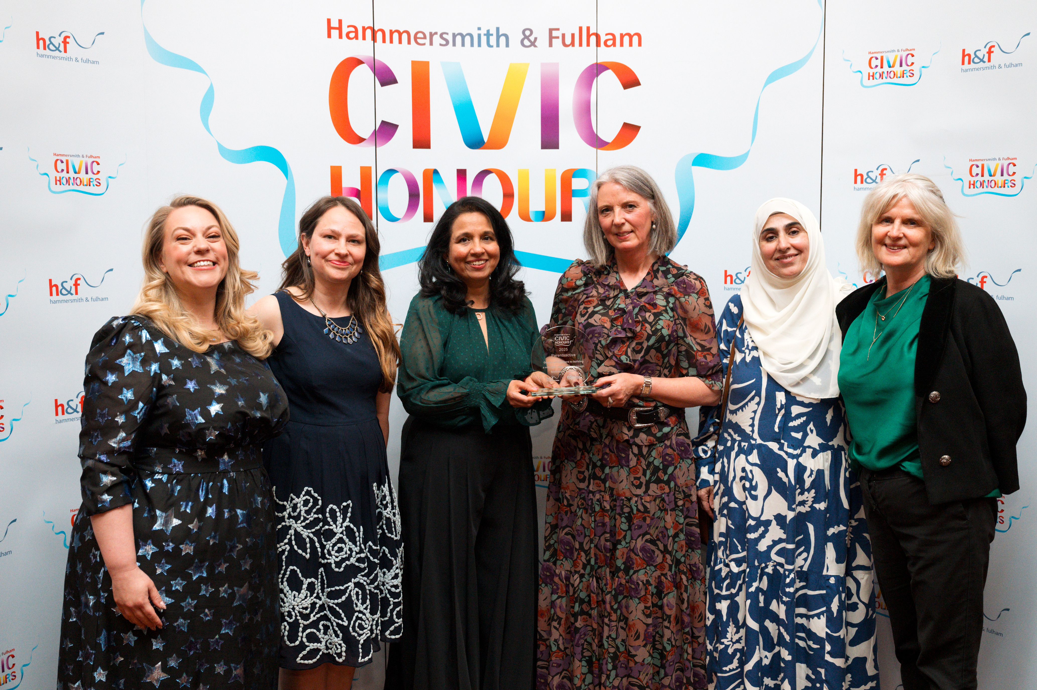 Parentsactive CIC team receiving the Hammersmith & Fulham Civic Honours Award 2025 for supporting parents and families of children and young people with SEND.
